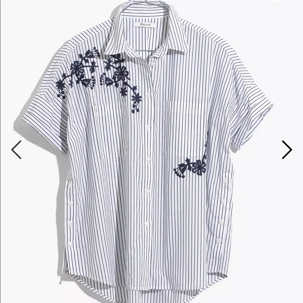 Madewell Embroidered Courier Side-Button Shirt in Stripe